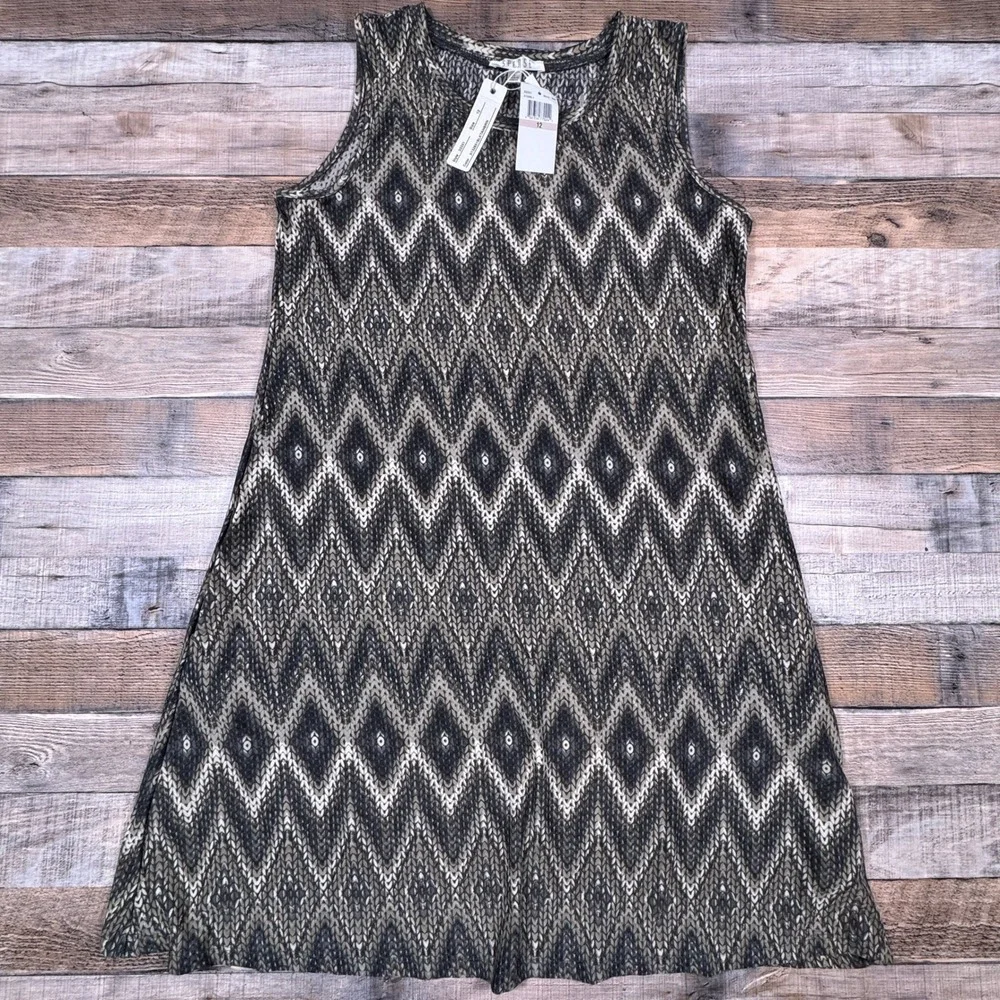 Spense Womens‎ Sleeveless Geometric Chevron Diamond Print Shift Dress Brown 12
